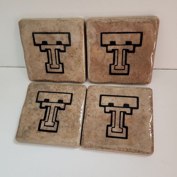 Vintage Custom Texas Tech University TTU Stone Coasters set of 4 Red Raiders - Picture 3 of 8
